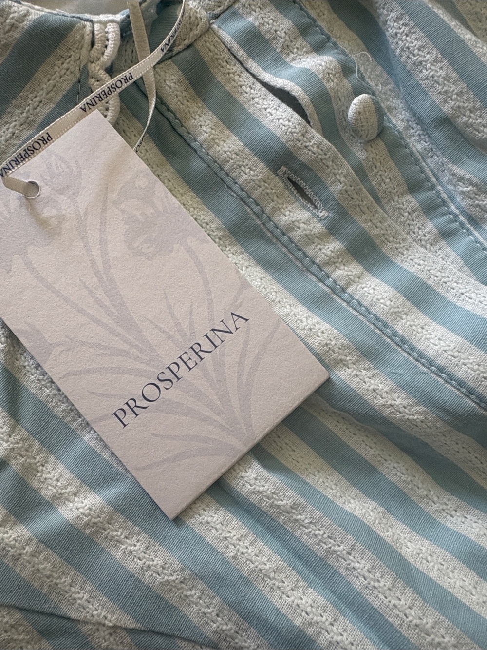 Women’s XS Prosperina Summer Light Blue Stripe Tie-Waist Dress Cotton Brand New - Picture 6 of 9